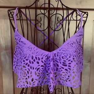 purple cut out criss cross swimsuit Top size Medium